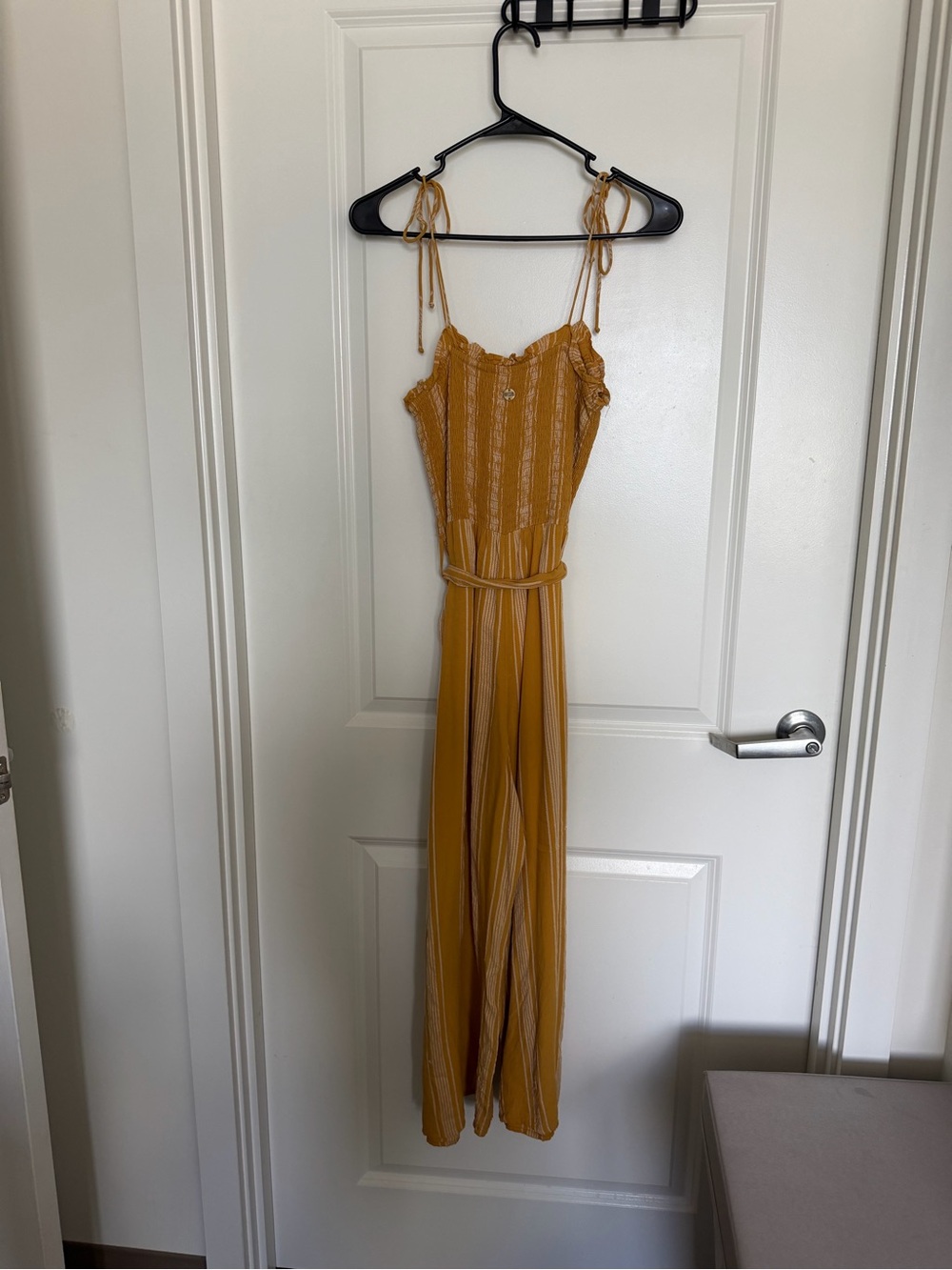 Rip Curl Yellow Smocked Tie-Waist Jumpsuit Large - Picture 4 of 5